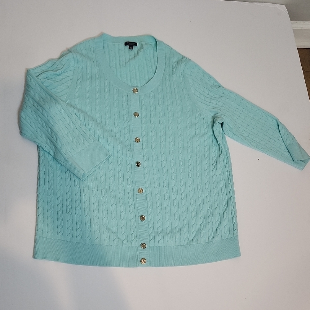 Talbots Blue Cable Knit Cardigan Sweater